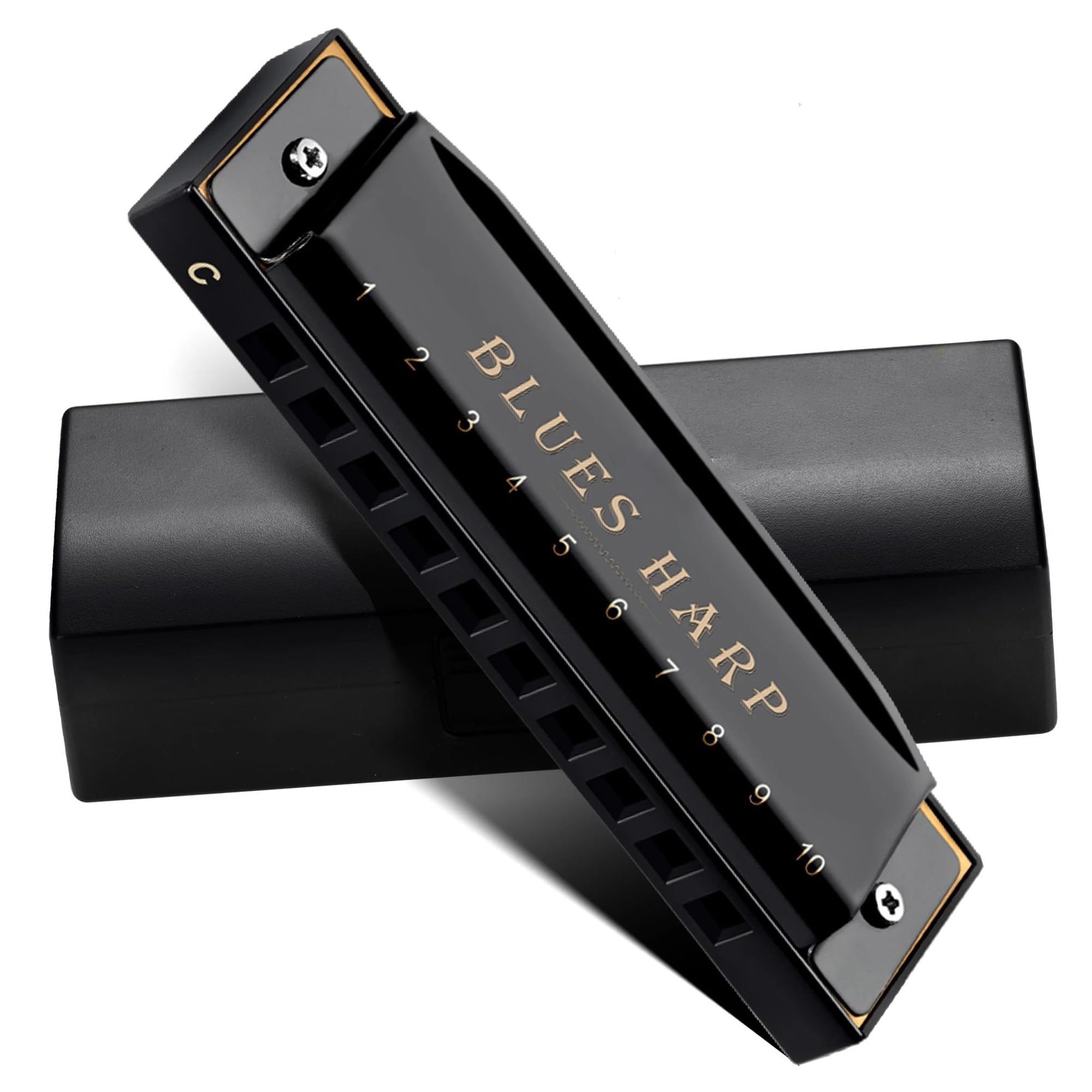 dorosłych harmonijka Harmonijka Diatoniczna 10 Otworów Blues Harp Organy Ustne Z Różnymi Klawiszami Profesjonalne Instrumenty Muzyczne (CZARNA OKŁADKA)(Eb)