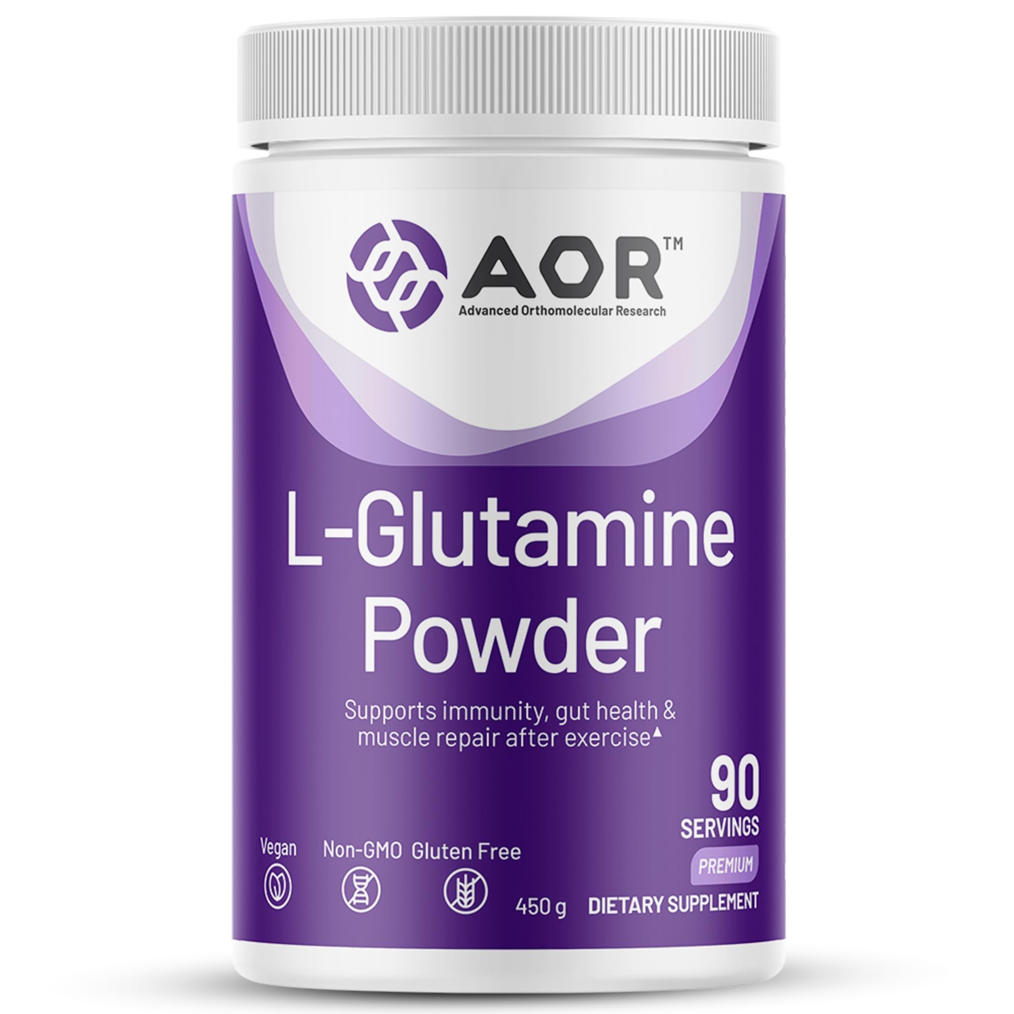 AOR L-Glutamine Powder, Amino Acid Supplement, 5,000 mg, 450g, 90 Servings