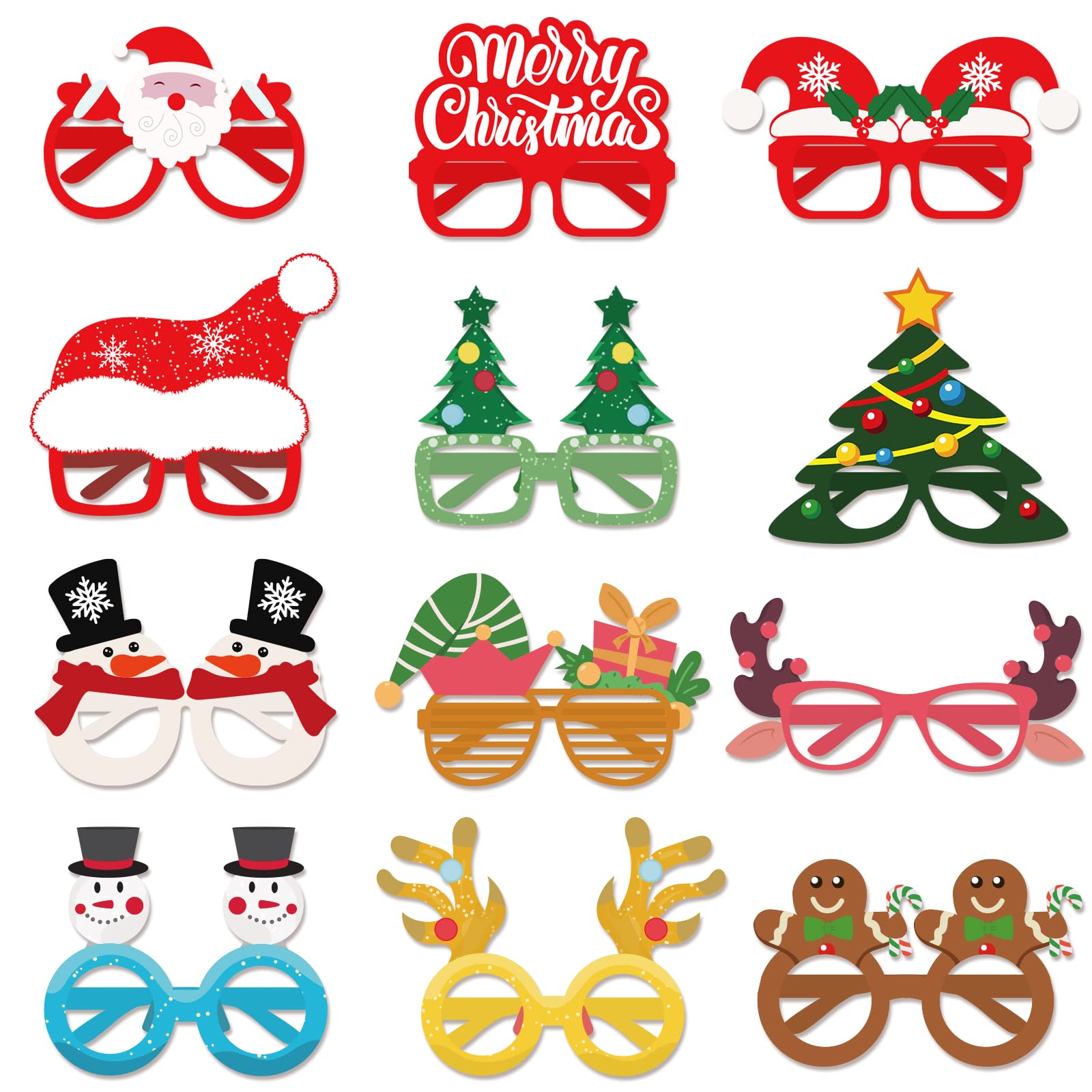 Poplay 24pcs Christmas Glasses 12 Styles Colored Glasses Frames
