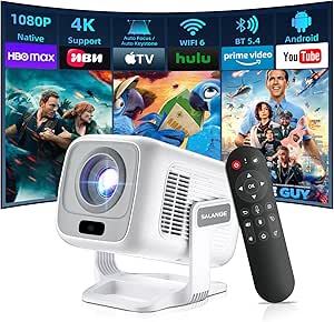 [Auto Focus/Keystone] Salange 4K Short Throw Projector,15000Lumen FHD 1080P Smart Portable Projectors,Mini Projector with WiFi6 BT5.4, Android 11,Video Proyector for bedroom,Home Cinema,Kid Gifts