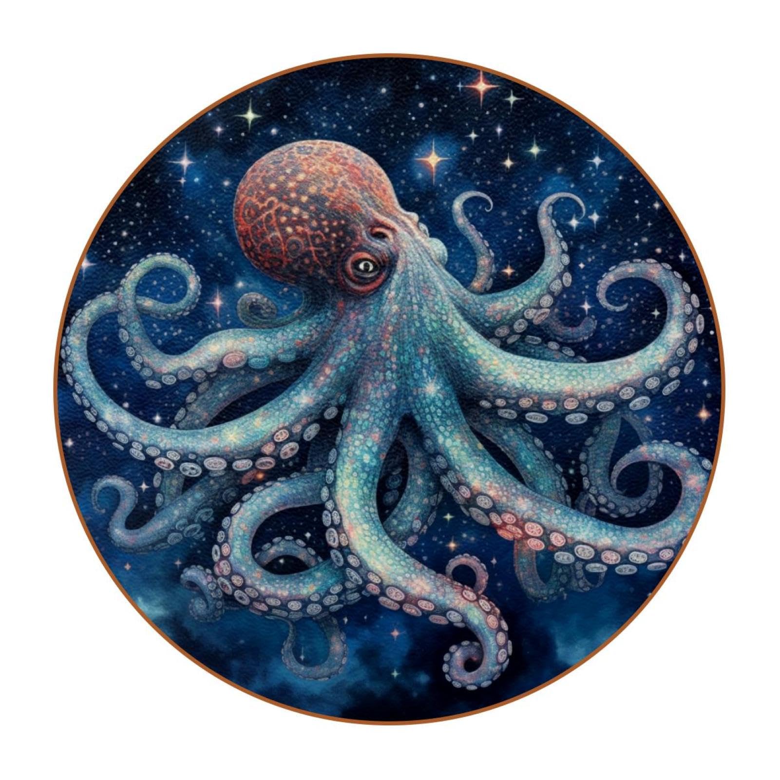 Cartoon-Galaxie-Oktopus-Untersetzer für Getränke, 6 Stück, Tisch-Schutzmatte für Weingläser, Tassen und Tassen, wiederverwendbar im Büro, Küche, Bar, 10,9 cm