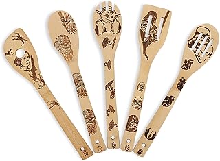 Star War Wooden Spoons Kitchen Utensils - Pattern Burned Organic Non-Stick Bamboo Spoon Spatulas for Cooking - Premium Qua...