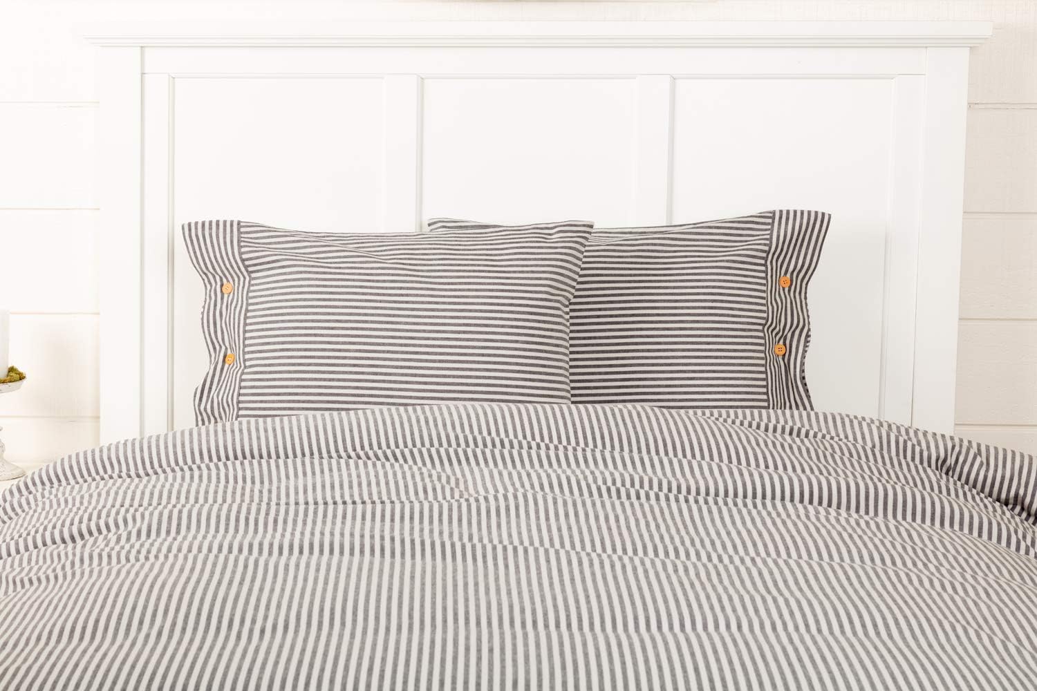 Piper Classics Farmhouse Ticking Gray Stripe Standard Size Sham, 21" x 27", Bed Pillow Cover w/Buttons, Farmhouse Bedding image 3