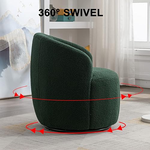 Miniatura 28 de HomVent Silla giratoria con tapizado de peluche, silla redonda con base de metal, sillón giratorio de 360 grados, sillón tapizado para ocio, sala de