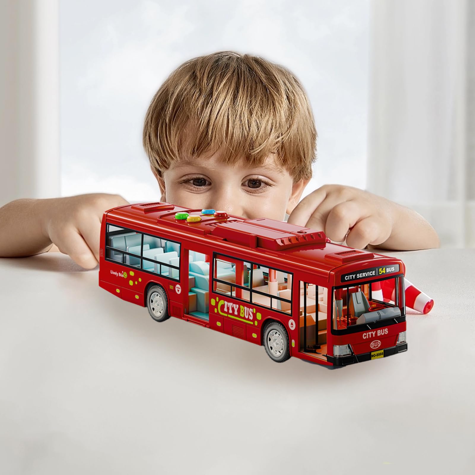 Générique Modello Bus – Grande Modello Auto | Veicoli Giocattoli Educativi a Batteria con Musica E Luce, Porte Apribili per , Stimolazione E Compleanno