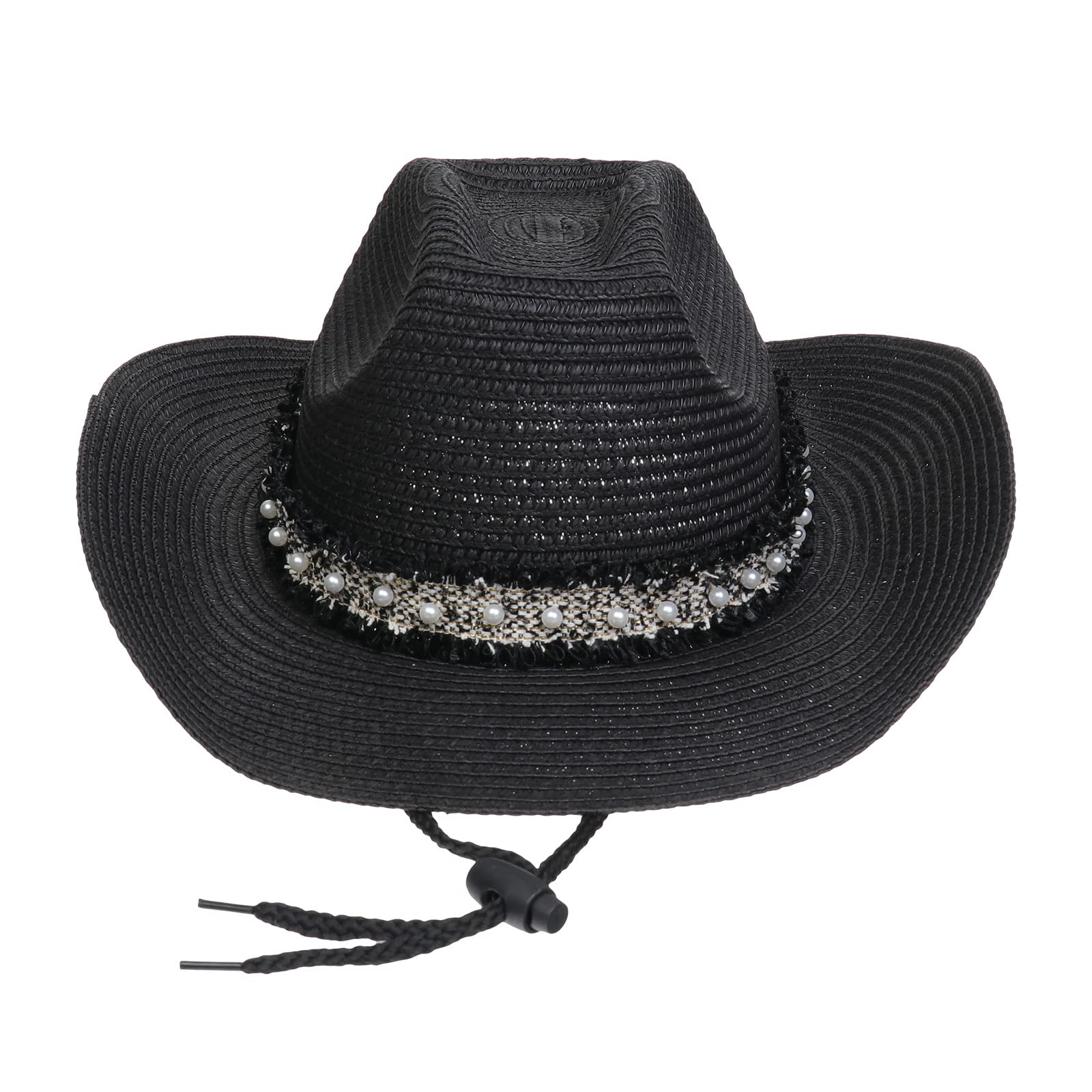 Sombrero de vaquero de paja de ala ancha con correa para la barbilla, traje unisex Trilby Panama Fedora Sun Cowgirl Gorros, gorra plegable UPF50+