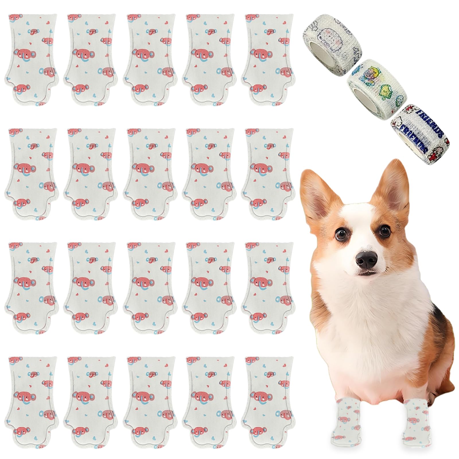 OTKARXUS Disposable Dog Shoes,20PCS Disposable Dog Socks Paws Stop Licking with Self Adhesive Bandage,Windproof Dirty Protection Pet Dog Boots Foot Cover for indoor & outdoor Walking