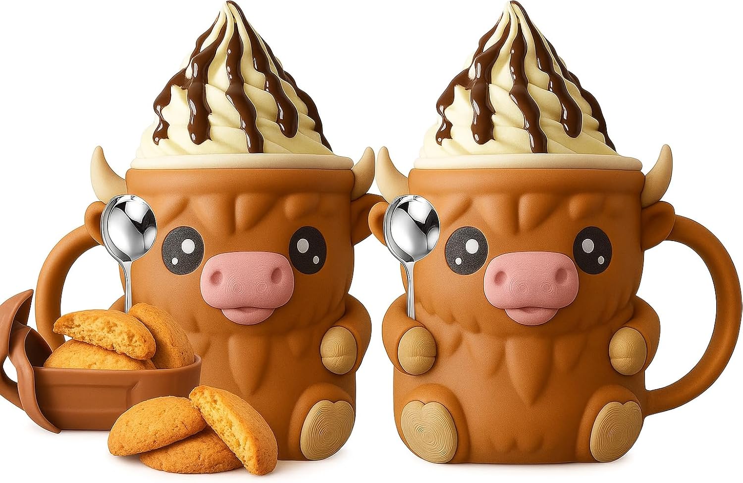 FUNKY WIZARD Highland Cow Ice Cream Pint Holder with Hoof Slots to Hold Your Spoon, for 16 oz Pints, Leak-Proof Popsicle, Ice Cream Cooler Container, Soda Beer Can Cup for Highland Cow Lovers (2 pcs)