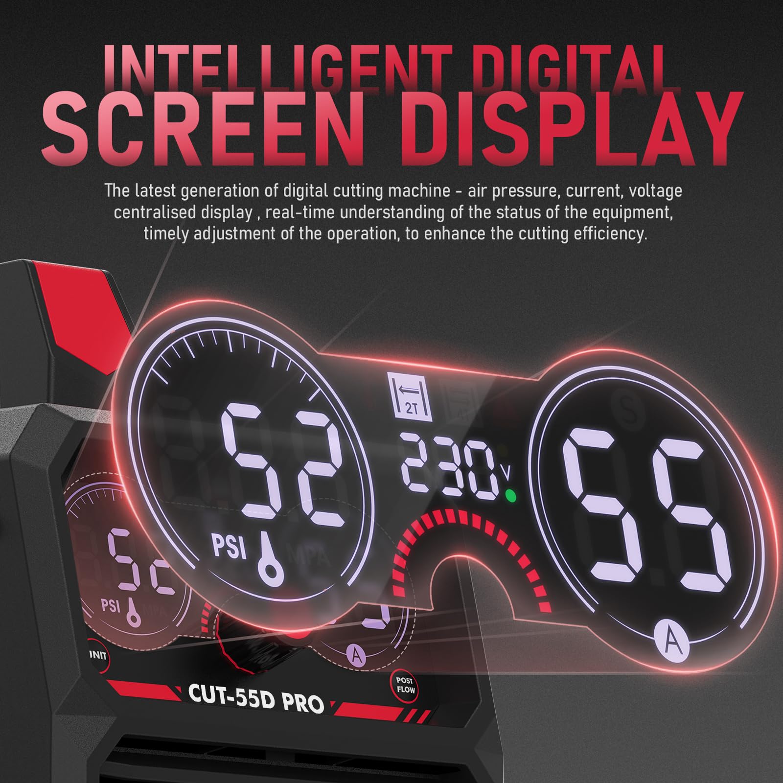 YESWELDER 55Amp Taglio Plasma ad Arco Pilota senza Contatto Non-HF, Ampio Display Digitale LED, Spessore Massimo di Taglio 20mm, 230V Macchina per Taglierina al Plasma