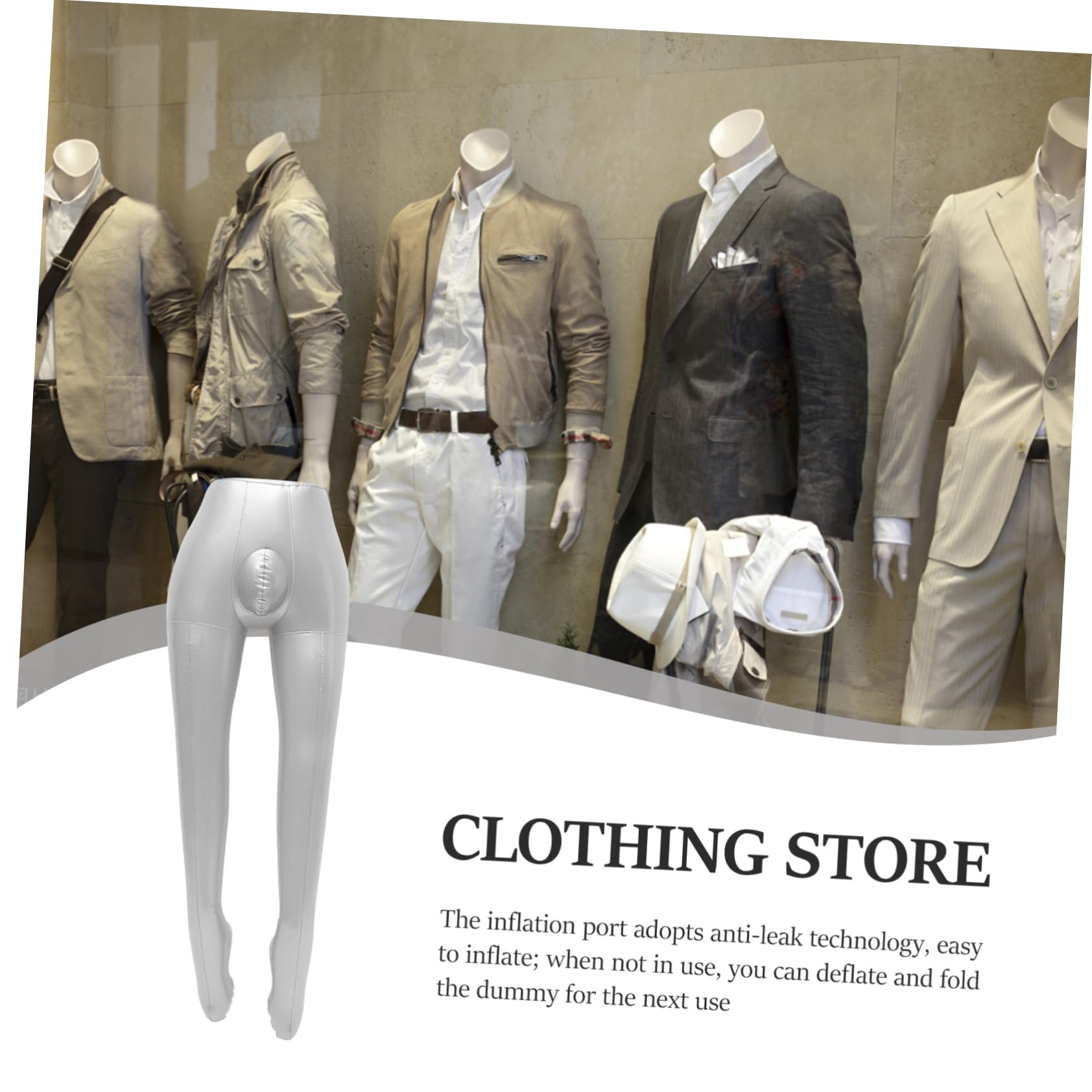 TOPBATHY Mannequin Gonflable Homme en PVC Argenté pour Exposition de Pantalons, Corps Pliable et Gain de Place pour Boutique de Vêtements et Usage Personnel