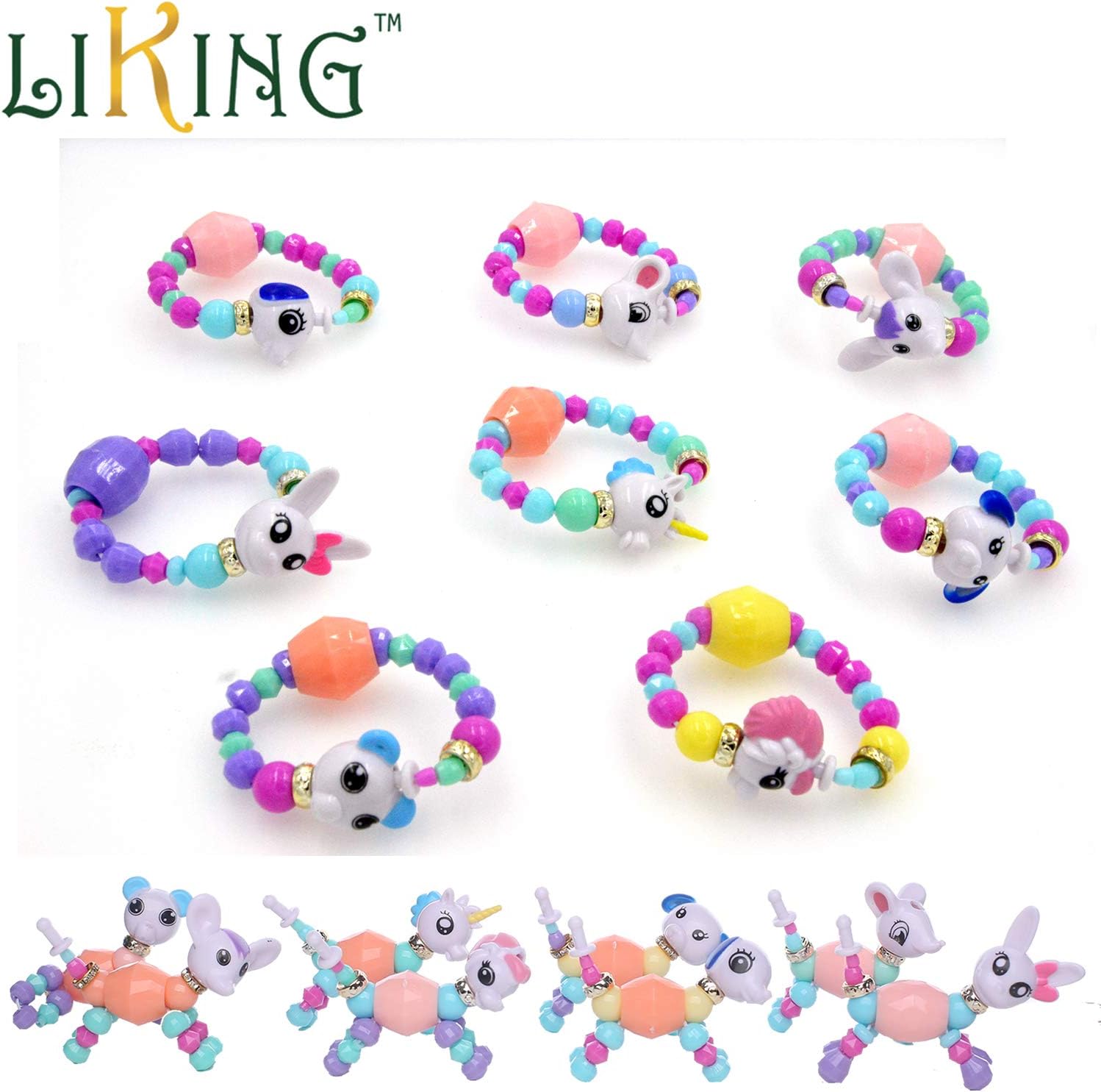 magic bracelet(8pcs) Magic Bracelets Cute Transformable Collectible Twisty Pets Bracelet Children's Pre-Kindergarten Magical Animal Twist Bracelet DIY Toys Set, Birthday for Kids