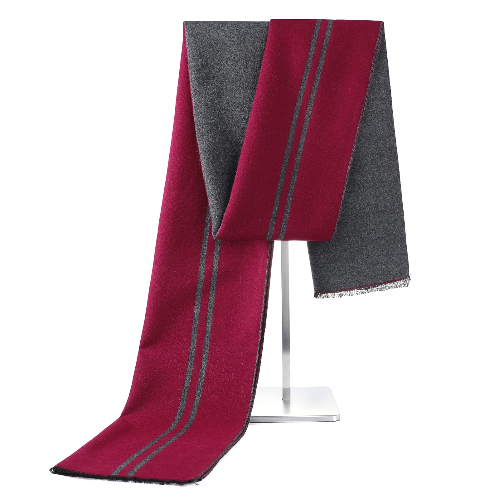 Bufanda cálida de cachemira para hombre de invierno para hombre bufanda de borla de tela escocesa para hombre suave y largo algodón bufandas - Rojo - talla única
