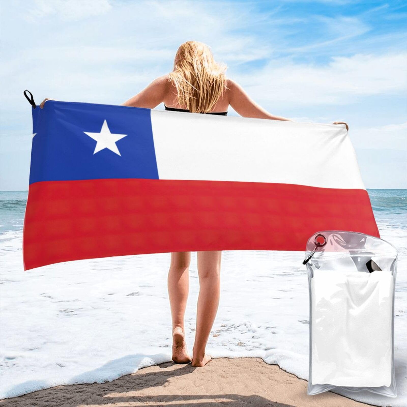 DIEzig Flag Of Chile Print Beach Towel Fast Dry Thin For Holiday Vacation Cruise Gym Swimmers