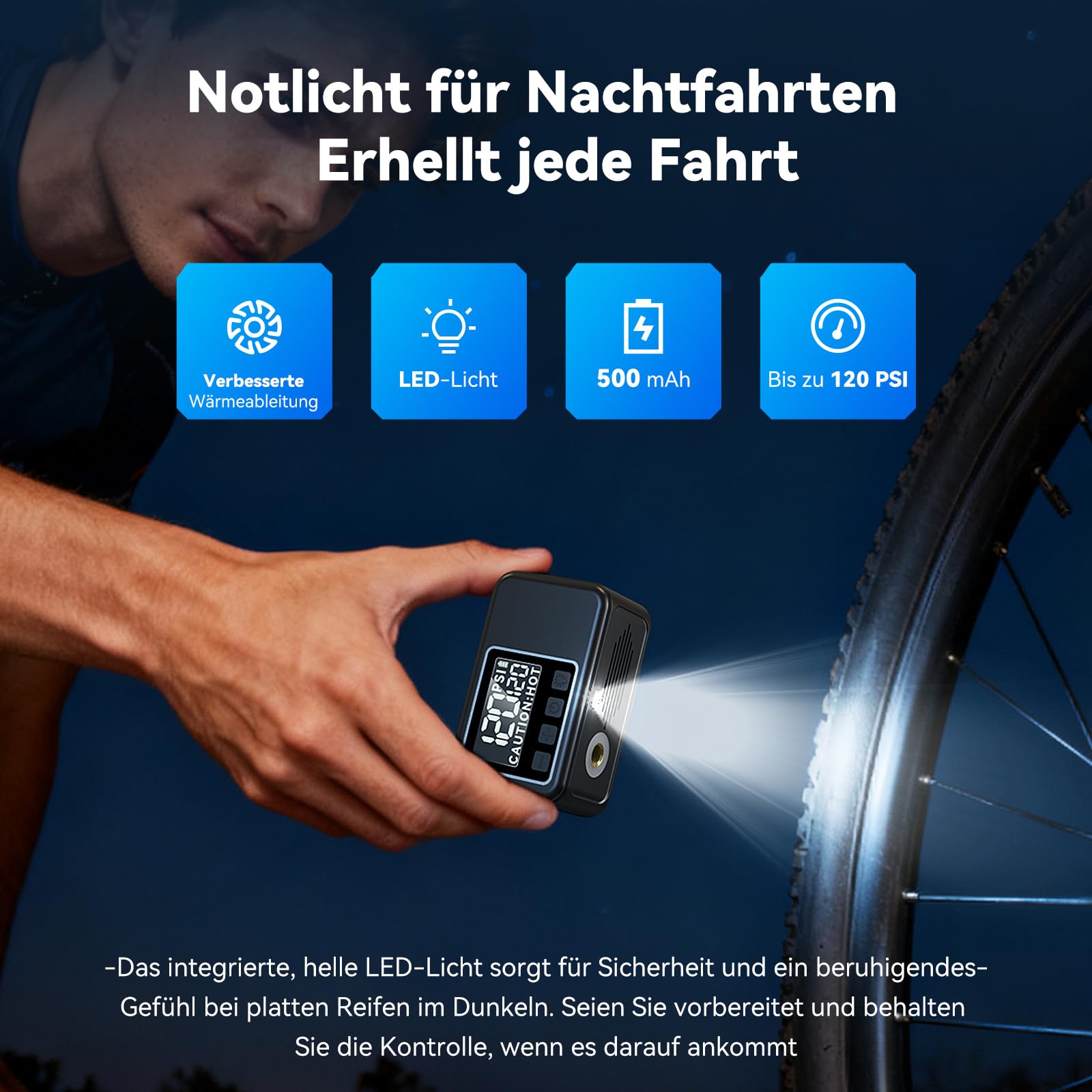 Mini Bomba Eléctrica para Bicicleta, Bomba Eléctrica portátil para Bicicleta, Bomba de Bicicleta con Manómetro Máx 120 PSI, Parada Automática, con Válvula Presta y Schrader