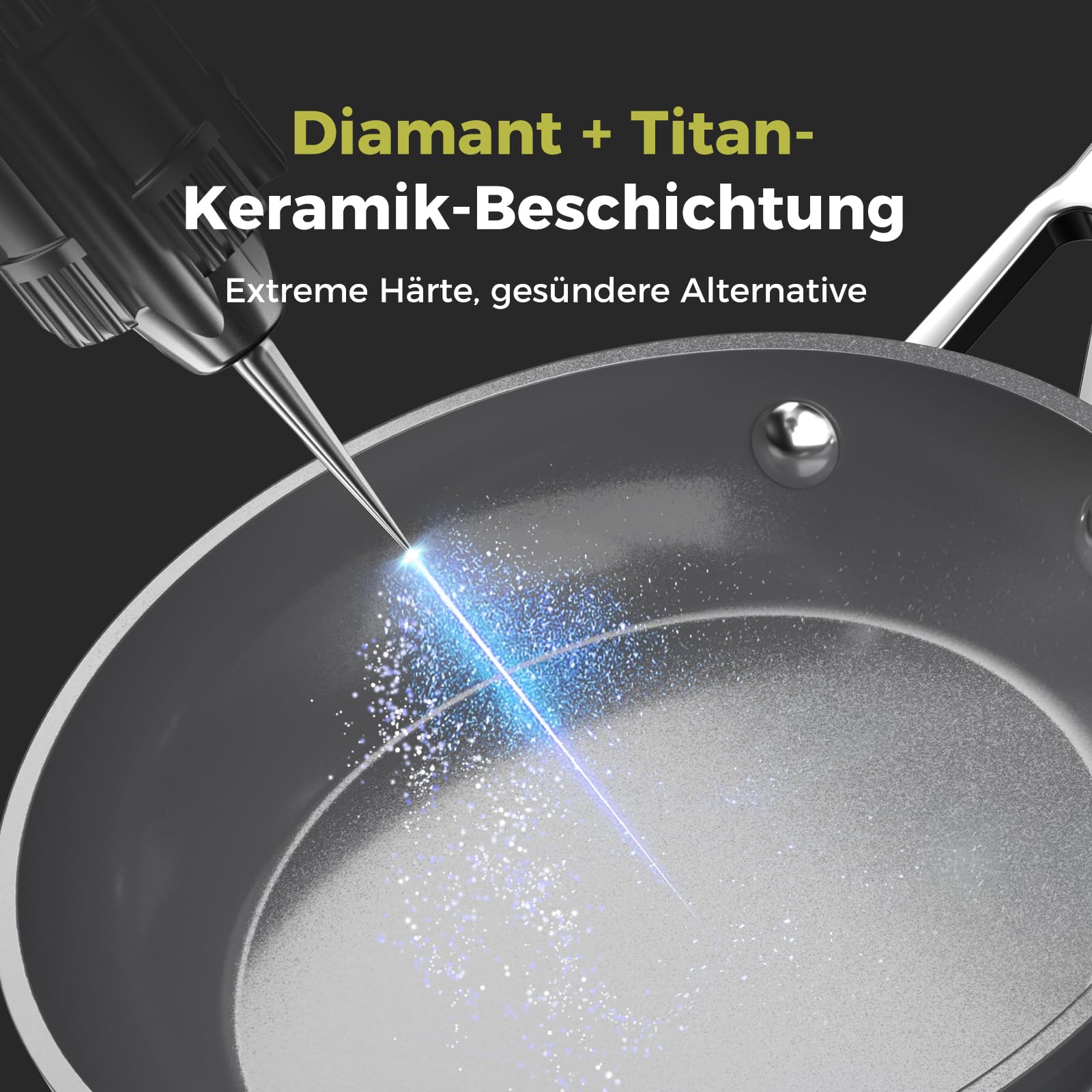 Pfannenset Keramik Induktion (20+24+28cm), DiamondTitan-Keramikbeschichtung, Antihaft Bratpfanne mit Edelstahlgriff, PTFE-frei PFAS-frei PFOA-frei, Backofenfest, spülmaschinenfest (Grau)
