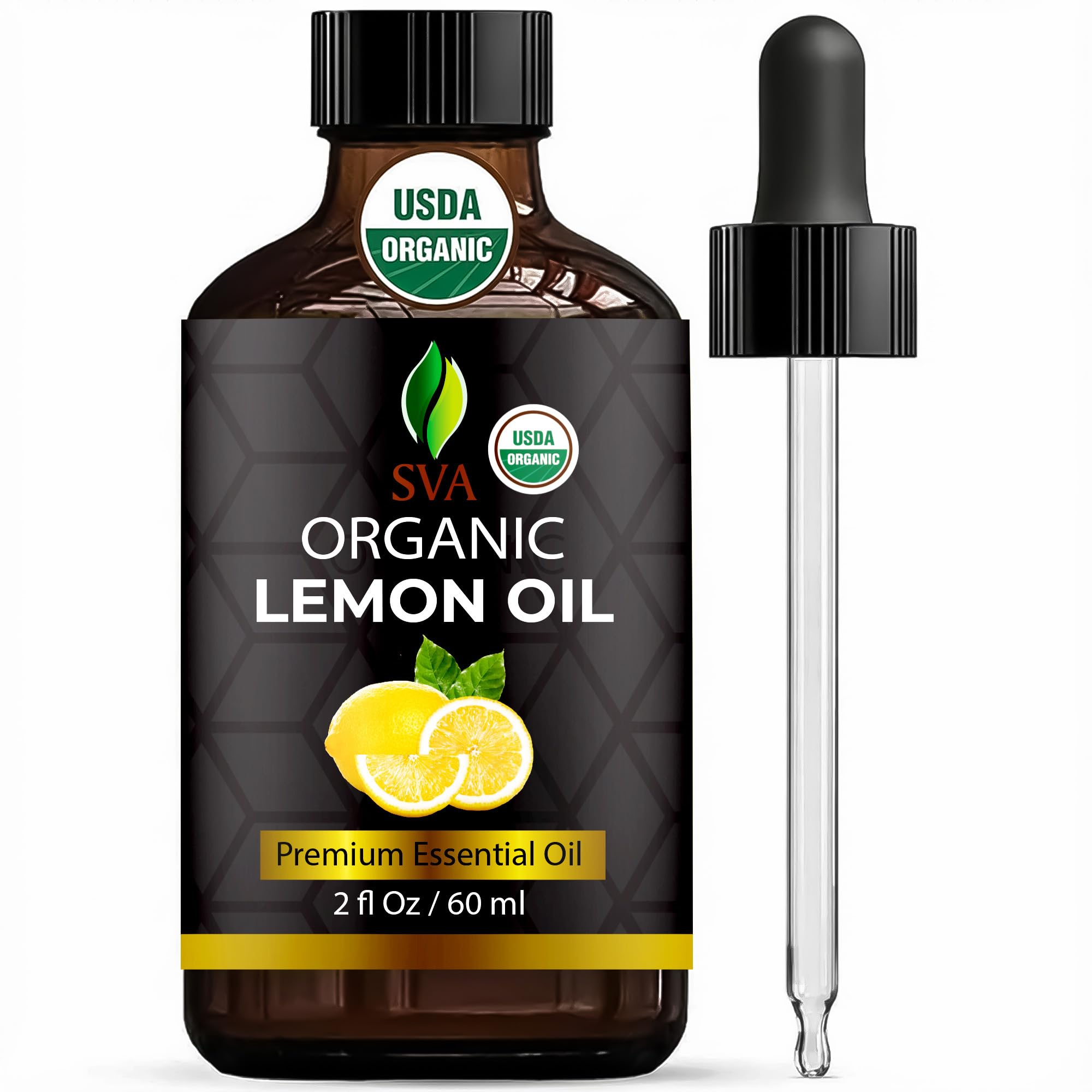 SVA Organic Lemon Essential Oil, Glass Bottle with Dropper, 2 Fl Oz (60 ml)