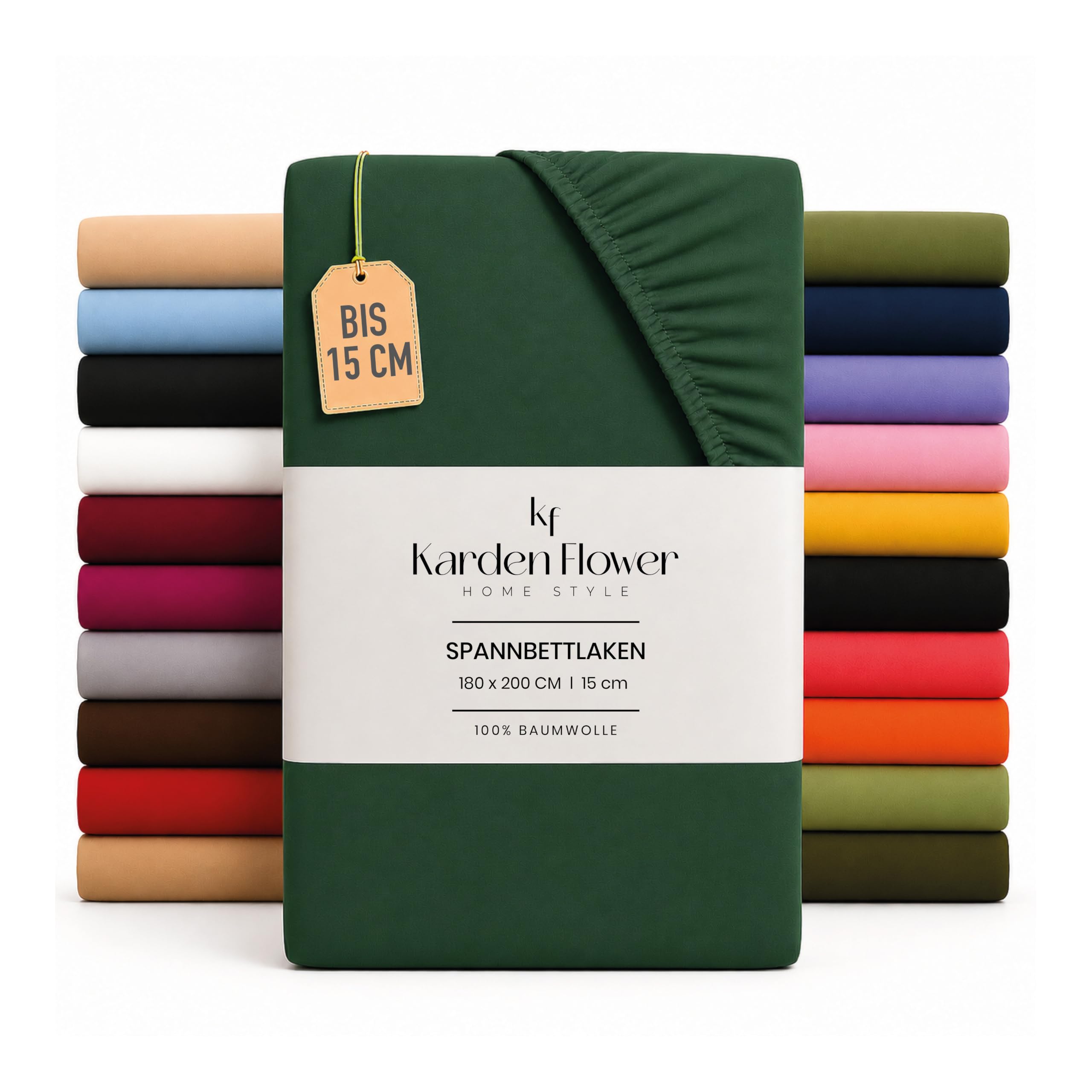 Karden Flower Jersey Topper Fitted Sheet Topper 90 x 200 cm Emerald Green - Fitted Sheet 100% Cotton, Bed Sheet Topper 90 x 200 cm up to 15 cm Mattress Height Emerald Green