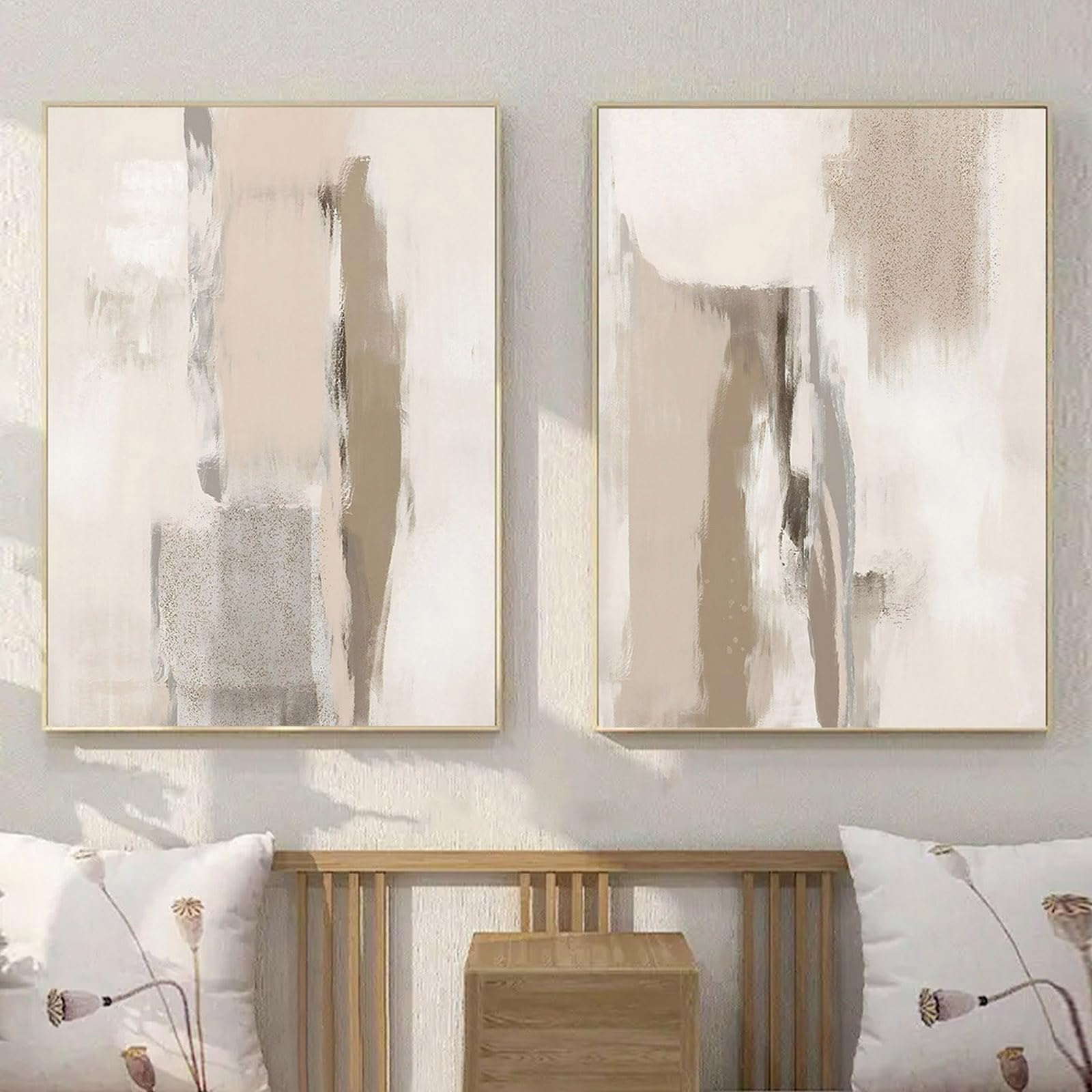 LMYSXAOZ Abstract Beige Wall Art Set of 2 - Neutral Minimalist Artwork for Walls, Brown Canvas Print, Modern Picture 16x24inch x2 No Frame