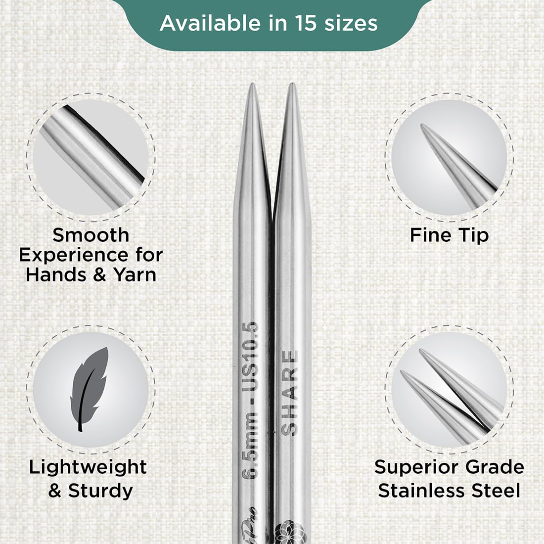 KnitPro The Mindful Collection Interchangeable Circular Needles 5" (13cm), Silver, 6.50mm - Image 3