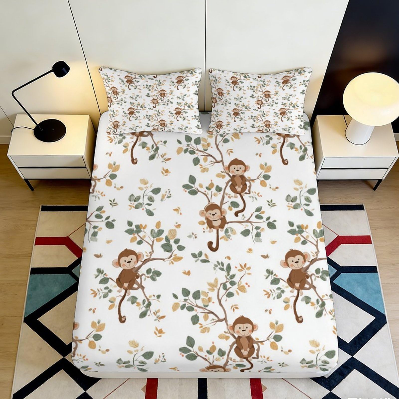 Pnayamiorkfel Style-7 3D Printed Cartoon Monkey Fitted Sheet Microfiber Soft Mattress Cover For Bedroom, Kids Room, Dorm, Easy Care 90X200x25cm