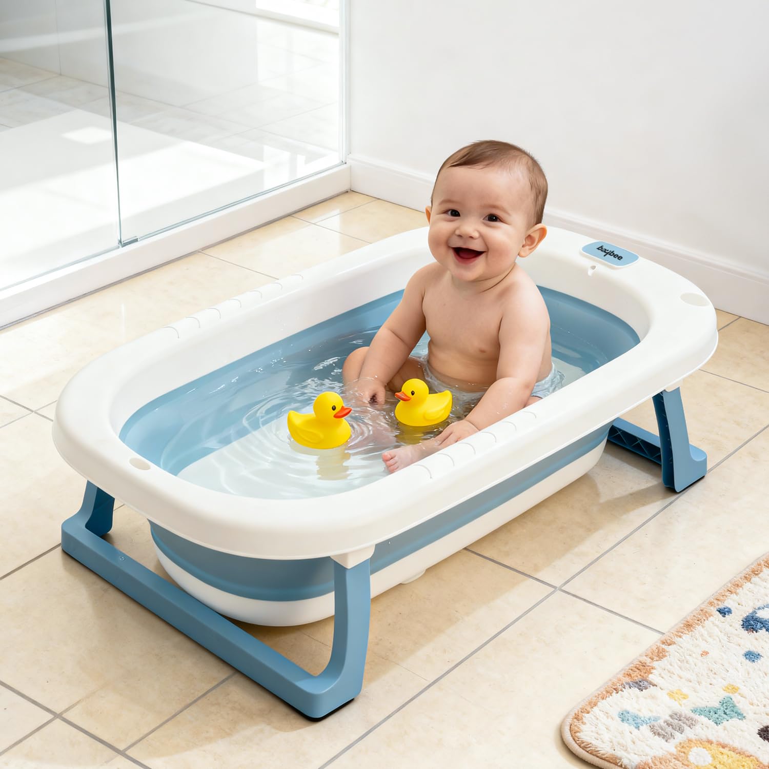 Jolly Kids Bath Tub for Baby 0 to 5 Years Foldable Baby Bathtub for Kids with Anti Skid Base & Drainer, Mini Swimming Pool for Kids, Newborn Baby Folding Bathing Tub for Girls & Boys (Blue)