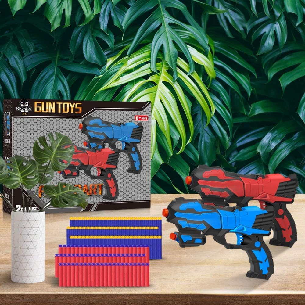 POKONBOY 2 Pack Blaster Toy Guns with 80PCS Soft Foam Bullets Fit for Nerf Guns, Toy Gun Set for Kids Age 6-12 Year's Old Birthday Christmas Easter Day Gift, Playing Guns with Friends