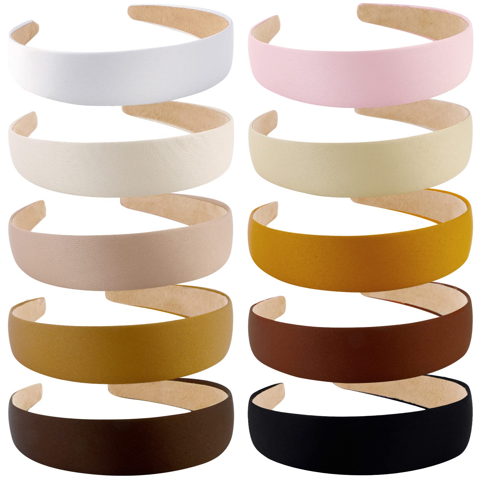 Wecoe10 Pack Satin Headbands 1.3 Inch Wide Headband Girls Neutral Colors Headbands Women Non Slip Fashion Head Band Hair Bands Diy Holiday Hair Accessories Women Girls Diademas Coreanas Para Mujer