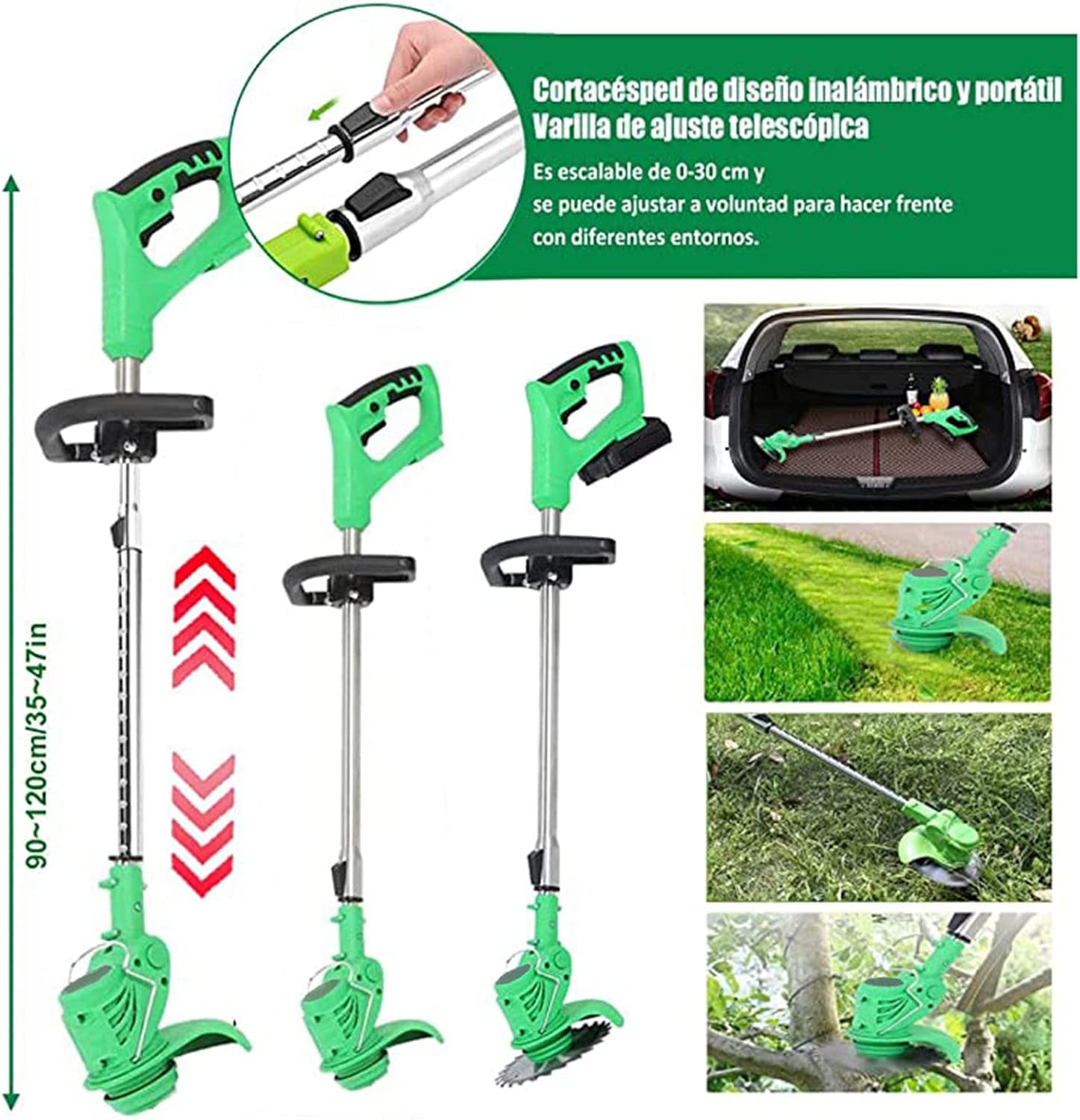Wrneaoch - Decespugliatore elettrico a batteria, tosaerba a benzina con lame in metallo, 24 V, 9000 mAh, potente, per tagliare erba, cespugli e rami verde - Immagine 3