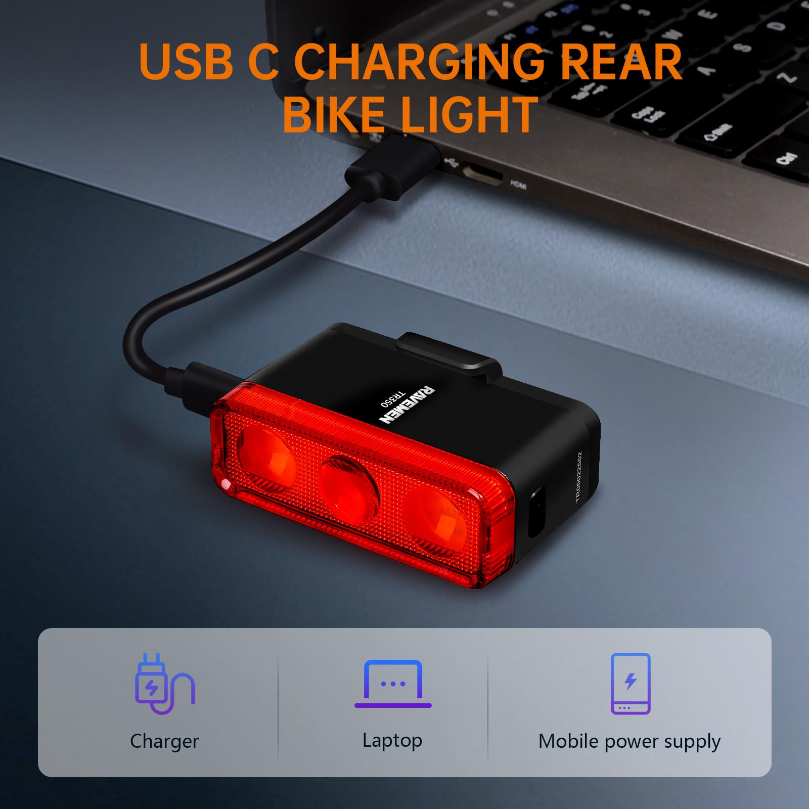 RAVEMEN TR350 350 Lumen Luce Posteriore Della Bici Luce Freno Luce Diurna Notte Visibile Posteriore Della Bici per Urban Riding