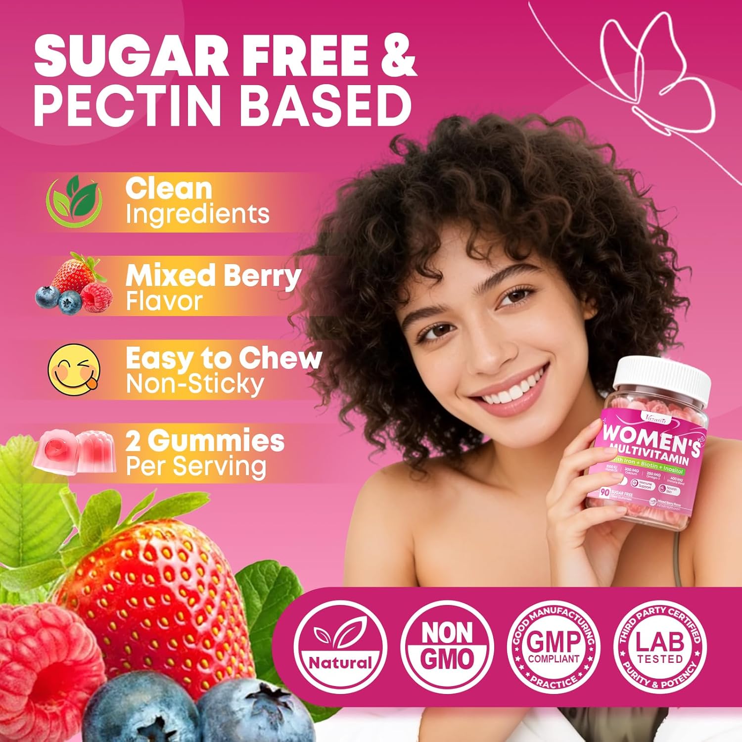 180 Count Women's Multivitamin Gummy, Methylated Multivitamin for Women Gummies, Sugar Free Daily Vitamin with Iron, Omega 3, Biotin for Beauty, Immune, Hair & Skin - Vegan, Mixed Berry Flavor