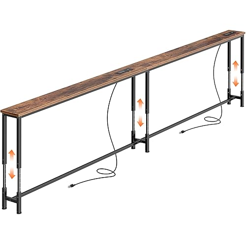 Huuger 102.4 Inch Sofa Table with Power Outlets, 23.9’’-34.4’’ Height