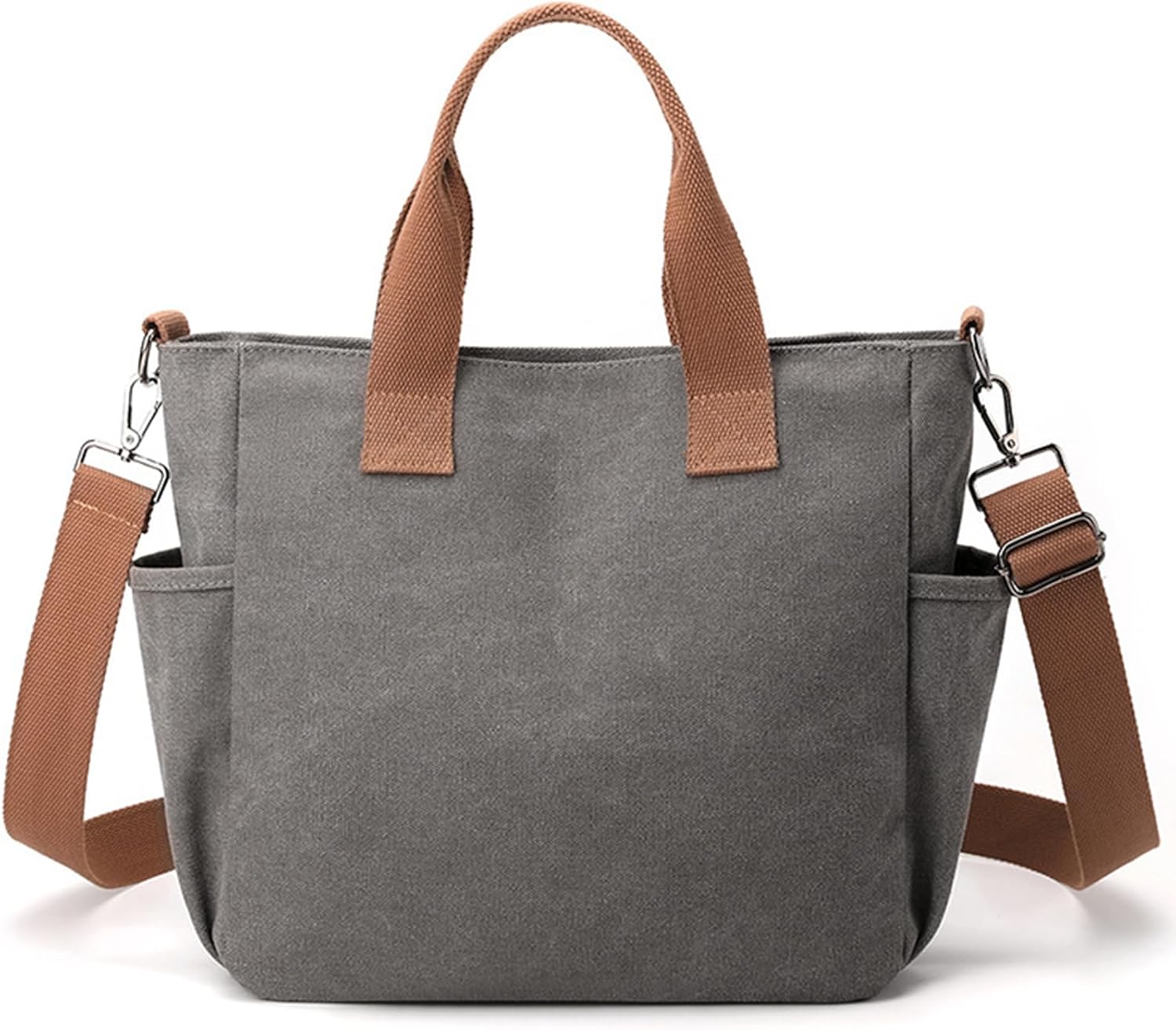 Women's Canvas Tote Bag Lightweight Work Handbag Travel Crossbody Purse with Water Bottle Pocket - Image 6