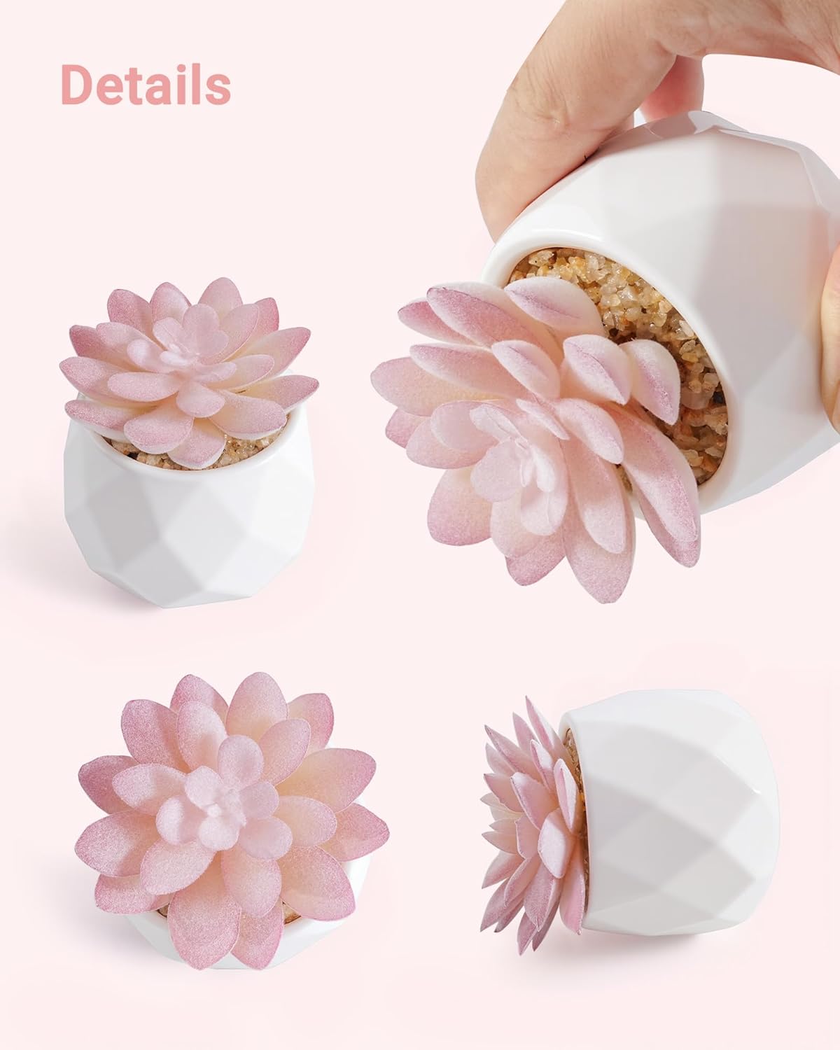 VIVERIE Mini Succulents Plants Artificial in Pots-Rose Pink, Christmas Small Fake Succulents Plants for Home Decor Indoor for Women, White Ceramic Faux Succulents, Set of 1, Gifts for Mom