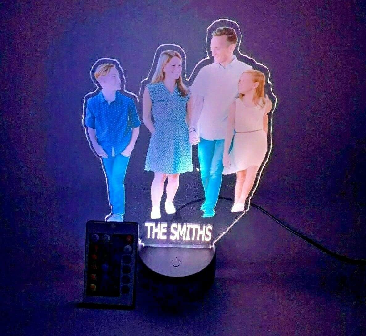 Custom Picture UV Printed on Premium Acrylic In The Shape of Your Photo Night Light Up LED Personalized Free Engraved Name Table Desk Centerpiece Lamp With Remote, 16 Color Changing Gift, It's WOW