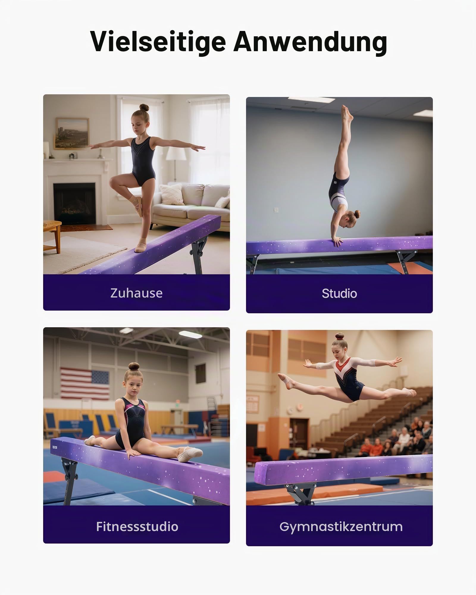 VEVOR Schwebebalken Gymnastik Kinder 241 cm Höhenverstellbar (5-stufig/170/380470/540/565mm), 158,7 kg belastbarer Gymnastikbalken Turnbalken, Balance Balken Balancierbalken für Fitnessstudio