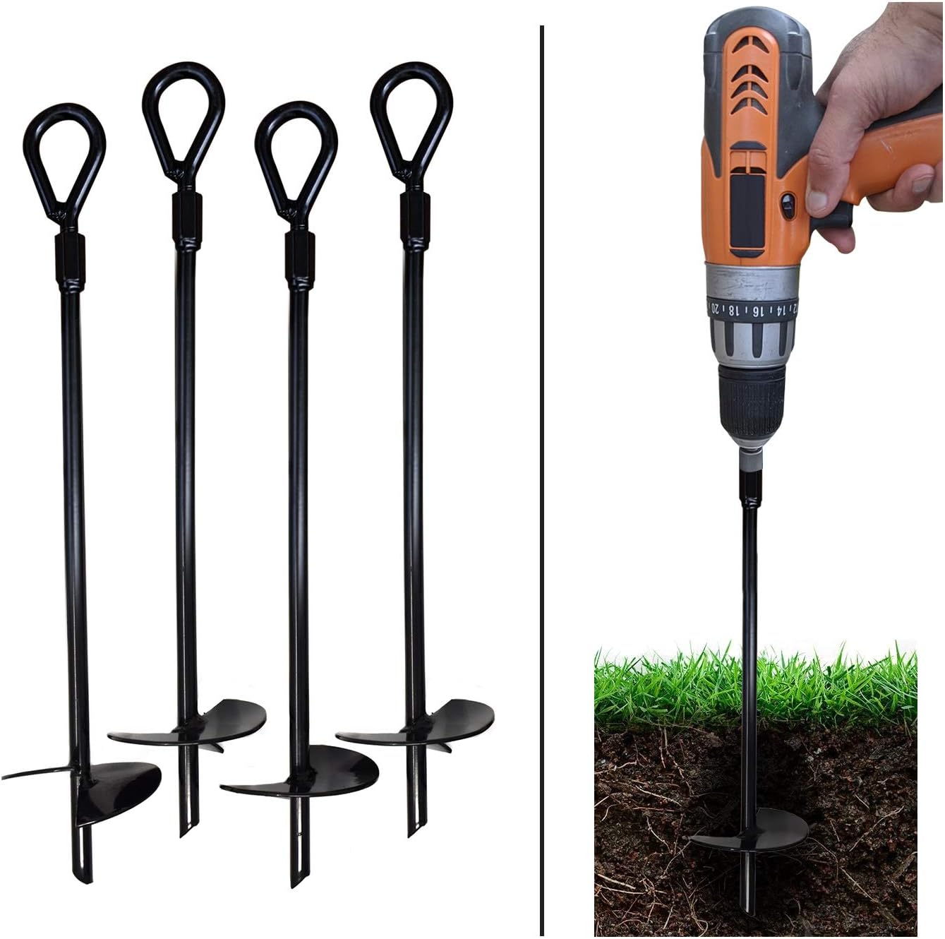 Ground Anchor Kit, Set of 4 Earth Augers, Drill Ready, 15