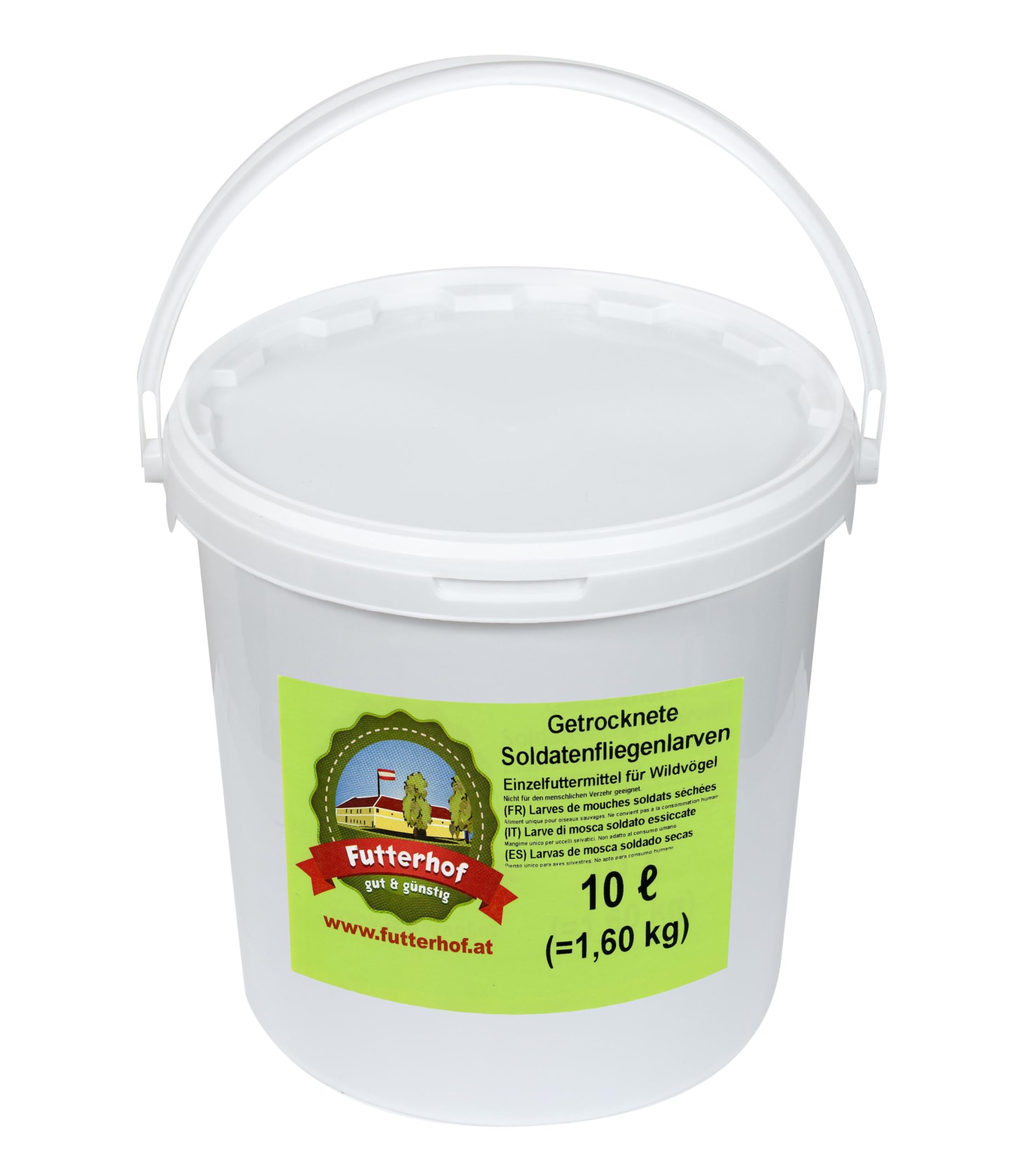 Soldatenfliegenlarven Hermetia | 10 L Eimer (1,60 kg) Premium Qualität | ähnlich wie getrocknete Mehlwürmer | reichhaltig an Proteinen, Vitaminen und Kalzium |