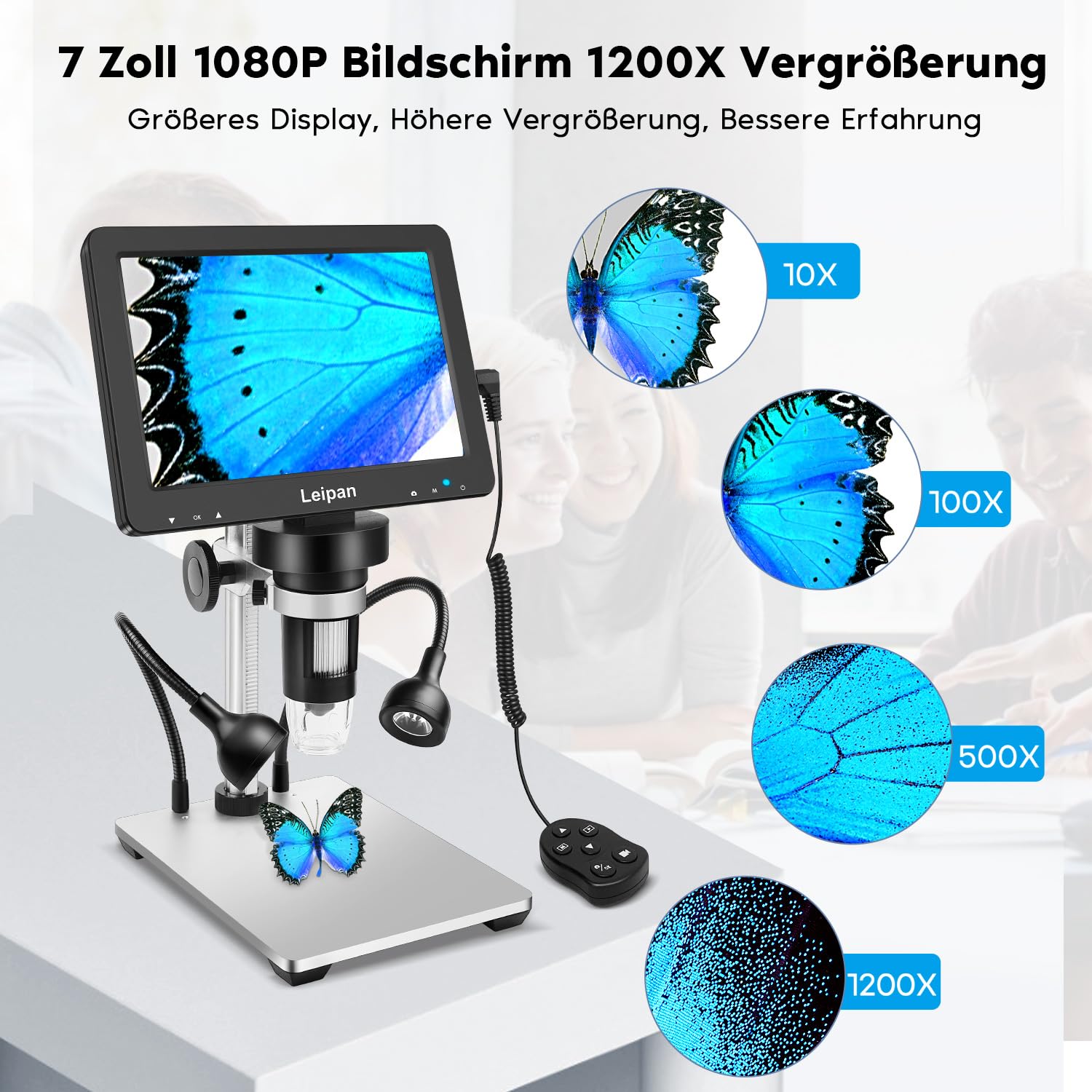 7 Zoll Digital Mikroskop Mit 1200x Vergrößerung – 12MP Kamera, 8 LED Leuchten & IPS Bildschirm