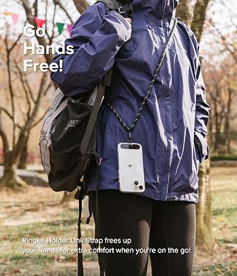 Ringke Holder Link Strap with Black Nylon Tag, Adjustable Crossbody Phone Lanyard Strap Compatible with Universal Smartphones and Cases