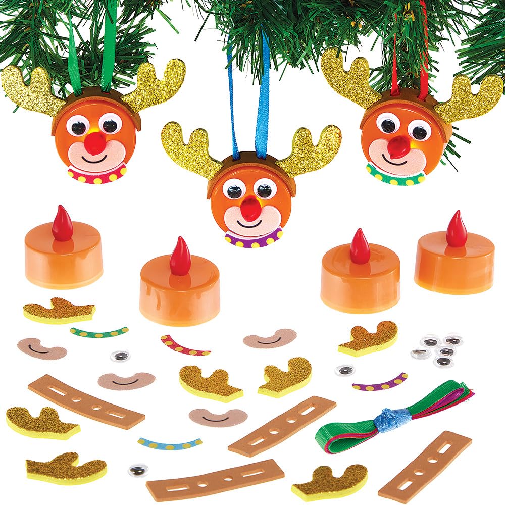 Baker Ross FX803 Reindeer Led Tealight Decoration Kits - Pack of 4, String Lights for Christmas Decorations and Arts and Crafts