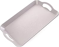Vista 5 de Bandeja de plástico con asas para cafetería - 35.6 x 22.9 cm, rectangular con textura de madera, para servir alimentos, ideal para buffets