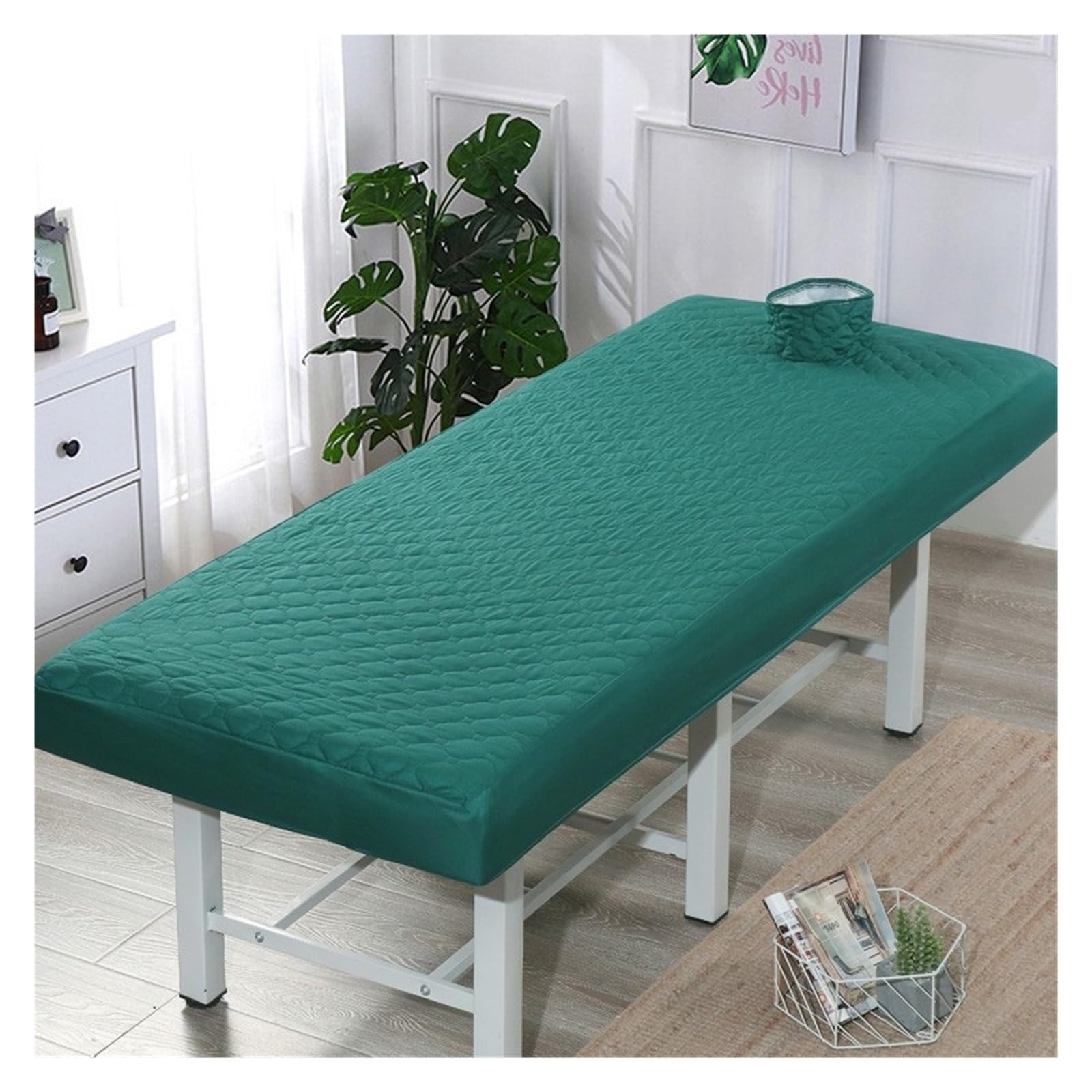 Thicken Quilted Beauty Salon Massage Table Fitted Bed Sheet Skin-Friendly SPA Cover Bedspread with Breath Hole for Massage Tables(Green,190x80)