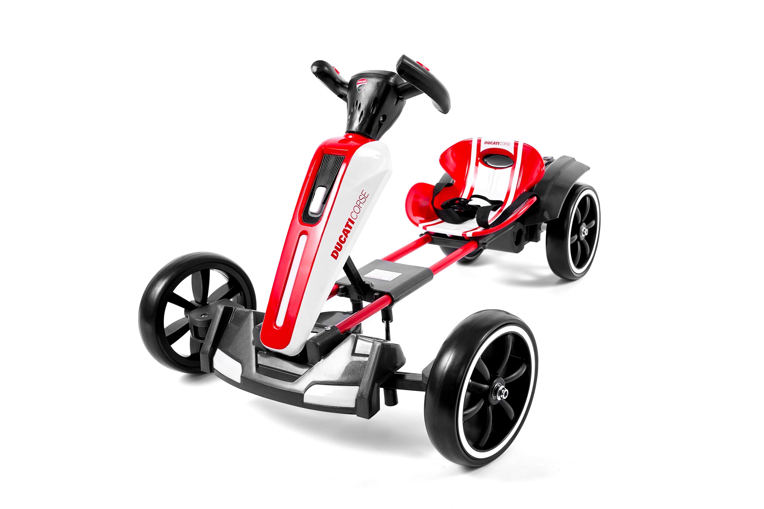 Ducati Corse Speed Kart - Kart elettrico per bambini e ragazzi pieghevole con luci e suoni, marcia avanti e indietro, 6 km/h, bianco e rosso