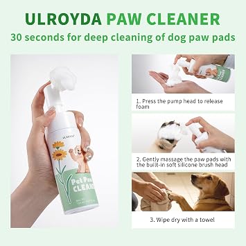 Dog Paw Cleaner No-Rinse Foam | 5-in-1 Paw Washer with Silicone Brush - Removes Mud, Dirt & Odor, Moisturizes Dry Cracked Paws, pH-Balanced Hypoallergenic for Dogs & Cats 5.07oz