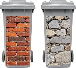 Peacoblue Wheelie Bin Stickers 2 Sheets Brick and Stone Wall Sticky Dustbin Stickers Decals, 15"x 32" Waterproof Large Wraps for Bins, Fridge, Wall Outdoor Indoor,Garden, Home Decoration