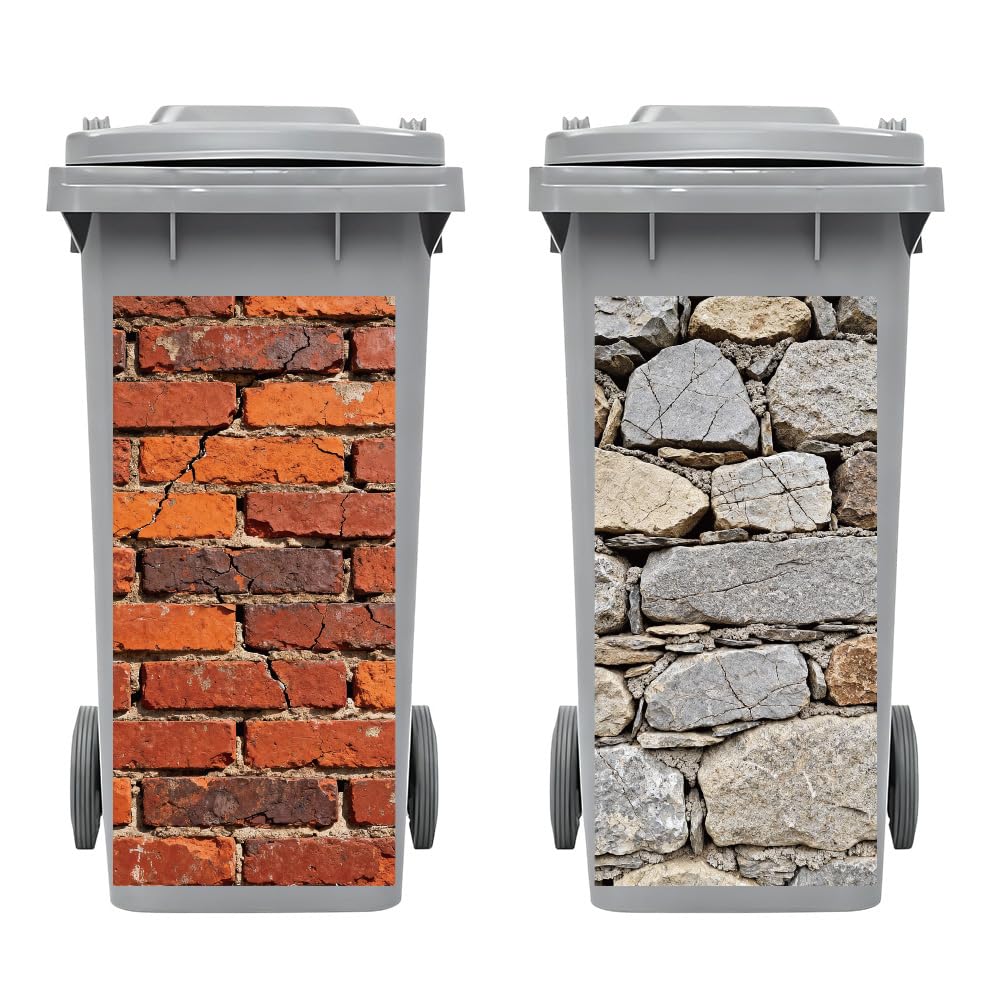 Peacoblue 2Pcs Wheelie Bin Stickers Brick Stone Wall for Dustbin Decor