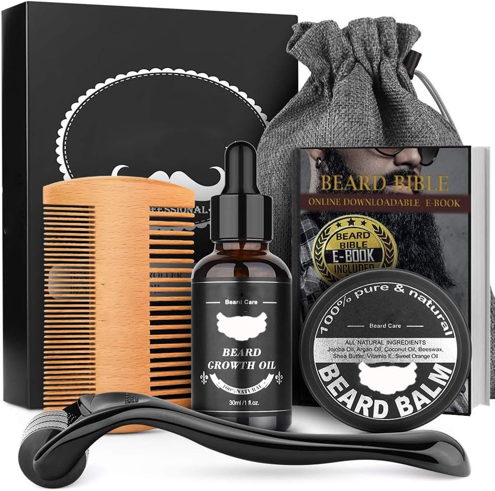 Nnewvante Beard Growth Kit, Beard Kit for Men, Beard Growth Oil (2oz), Beard Balm and Comb, Stimulate Beard and Hair Growth - Gifts for Men Dad Him Boyfriend Husband Brother