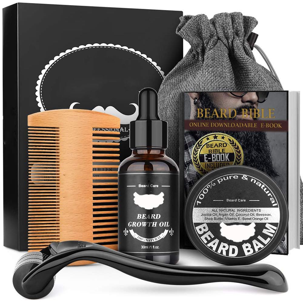 Nnewvante Beard Growth Kit, Beard Kit for Men, Beard Growth Oil (2oz), Beard Balm and Comb, Stimulate Beard and Hair Growth - Gifts for Men Dad Him Boyfriend Husband Brother
