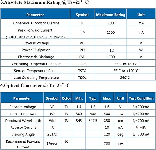 Miniatura 4 de 10 unids 850nm IR LED de alta potencia chip 3W emisor infrarrojo cuádruple chip emisor de iluminación brillante de alta intensidad emisor IR LED uso