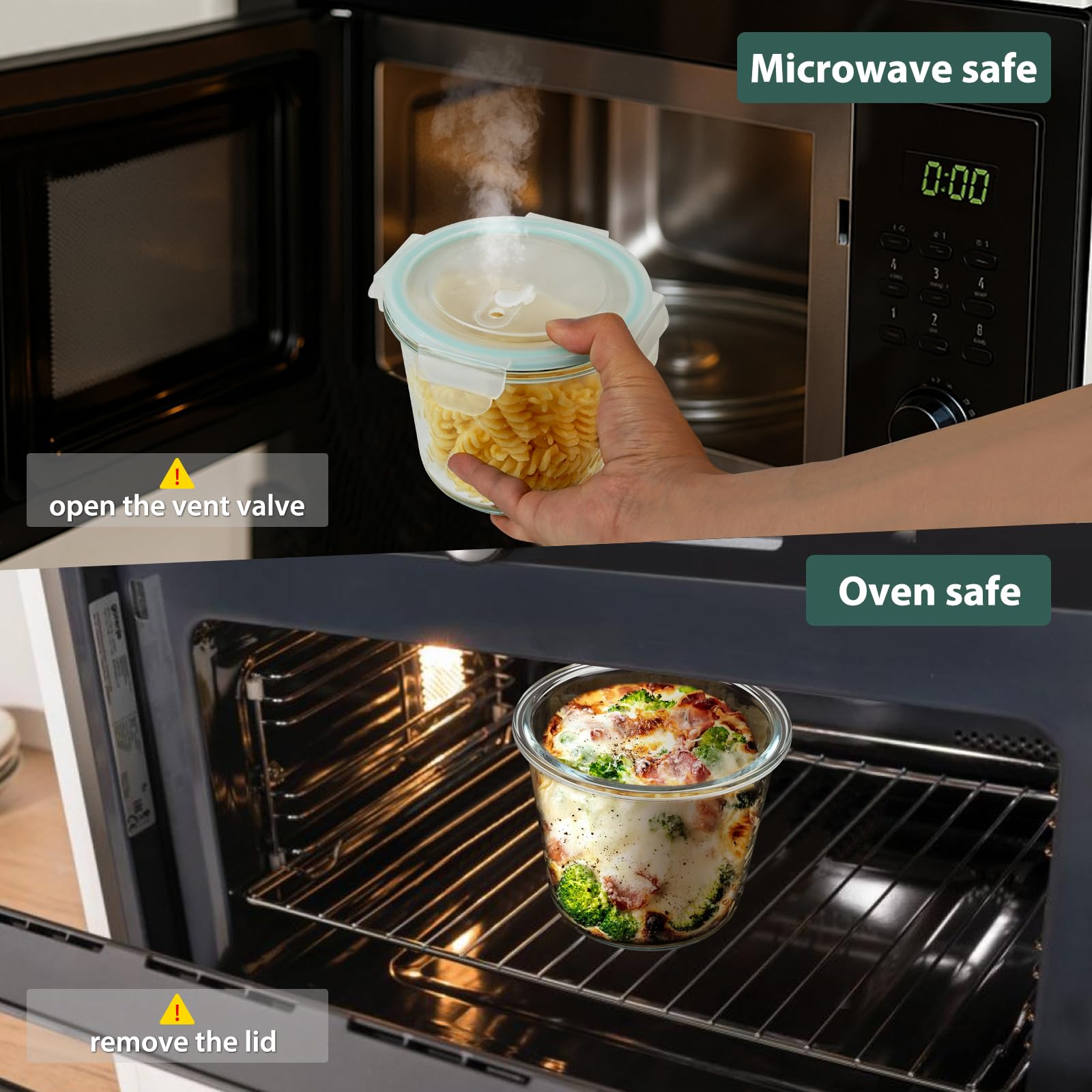 8 recipientes de vidrio para preparación de comidas con tapas, juego de recipientes herméticos de almacenamiento de vidrio de 3 tazas, resistentes al calor, sin BPA, para sobras de sopa, microondas